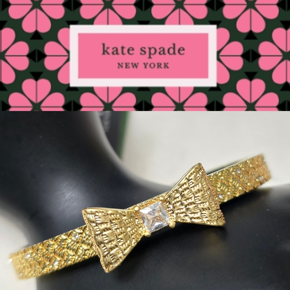 Kate Spade Gold Bow Bangle With Rhinestone Accent